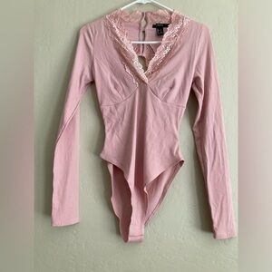 Forever 21 Lace-Trim Ribbed Bodysuit-NWOT